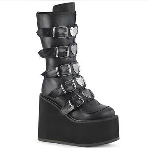SWING 230 Demonia Platform Wedge Boots Cyber Rave Goth Punk Heart Buckles Size 6